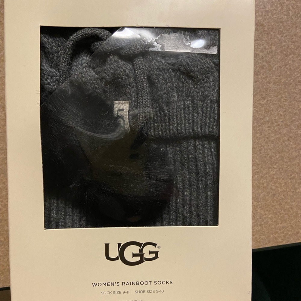 UGG Women's Grey Pom Pom Tall Rainboot Socks